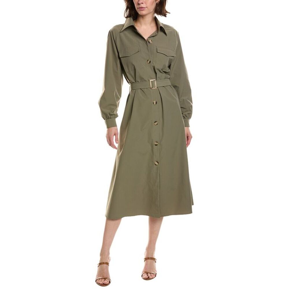 Pascale La Mode Womens  Flap Pocket Raglan Sleeve Shirtdress, Green